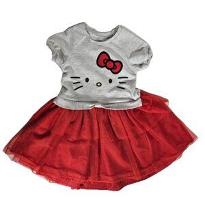 Hello Kitty Sanrio Gray and Red Tulle Skirt Dress Girls Size S 6-6X